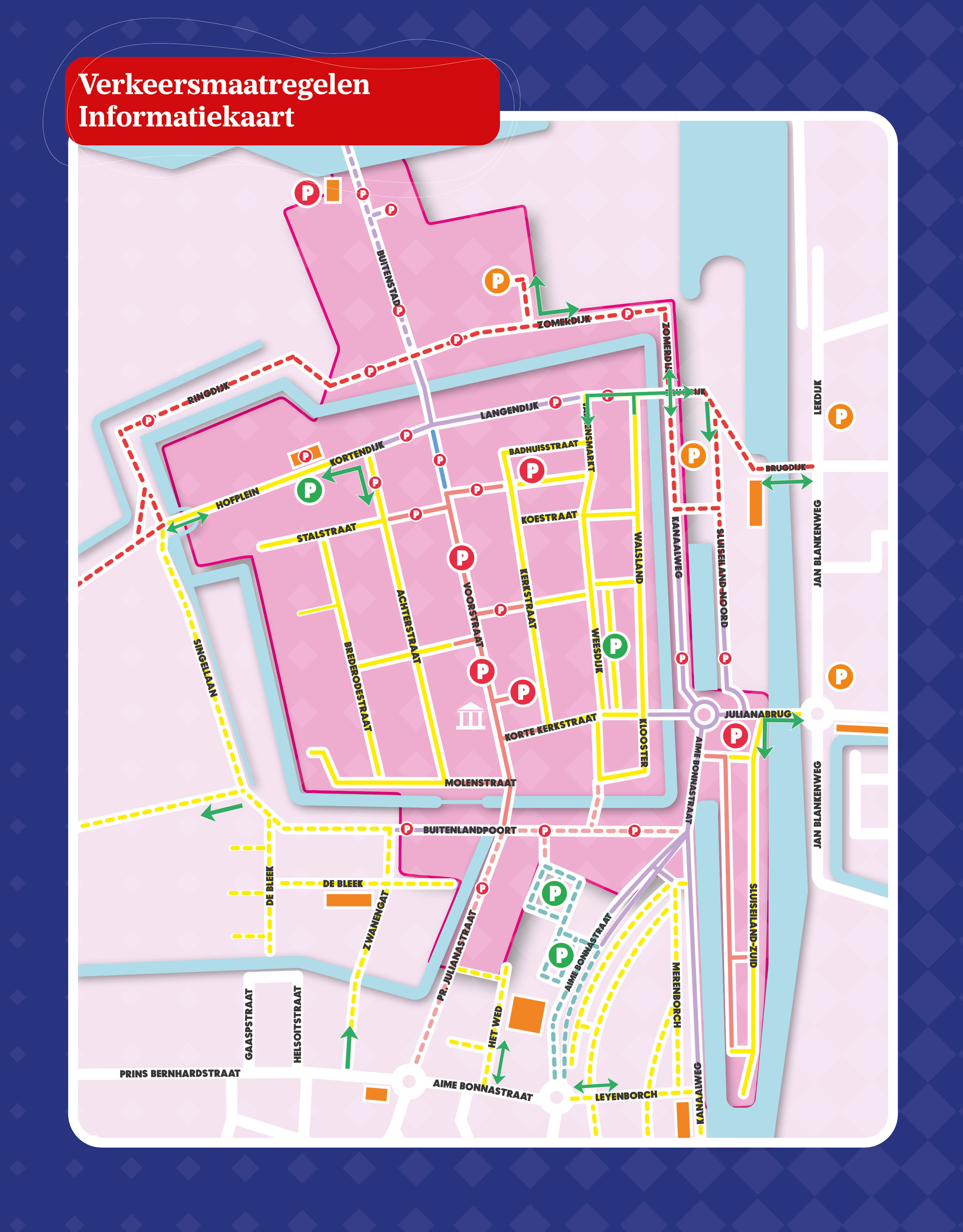 Kaart van de binnenstad van Vianen met de verkeermaatregelen die gelden voor 15 en 16 november 2024